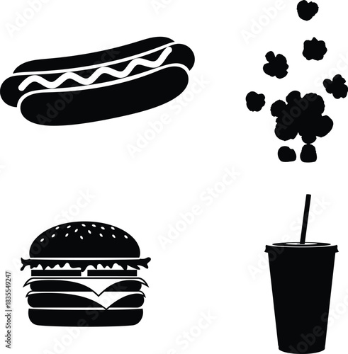 Fast food icons burger hotdog fries and soda on white background