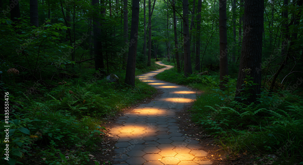 Fototapeta premium Mystical Forest Path with Glowing Lights