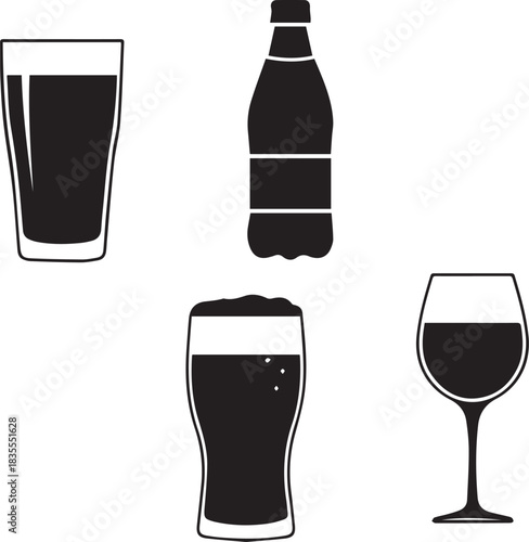 Collection of drink silhouettes including beer glasses and wine glass