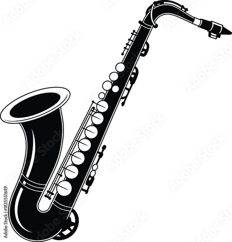 Black saxophone illustration on white background musical instrument jazz