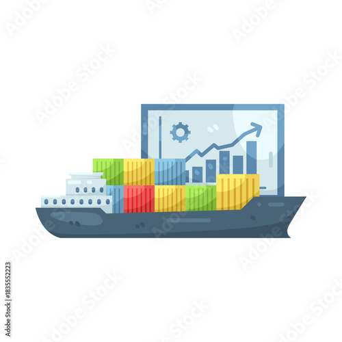 Illustration of Cargo Ship with Growing Graph  