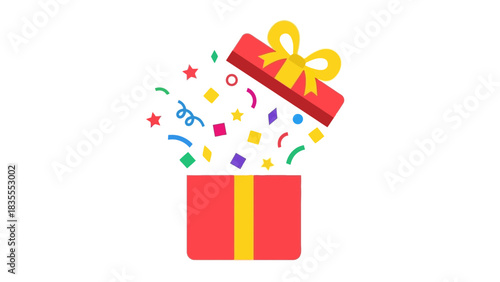 Exploding Gift Box with Confetti Flat Icon