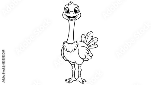 Happy Cartoon Ostrich or Emu Coloring Page