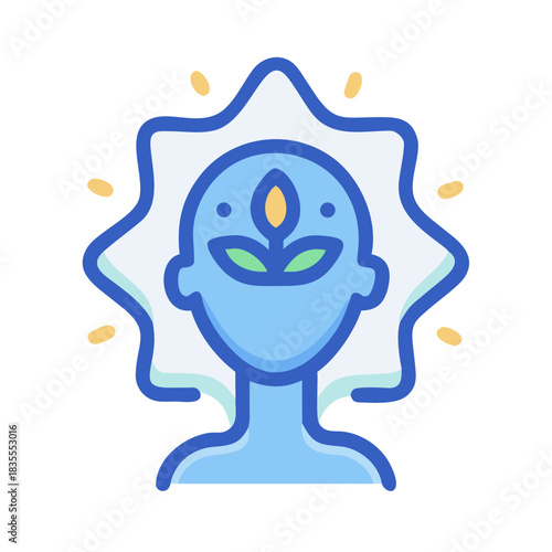 Stylized flat illustration of a spiritual being with a plant emerging from head