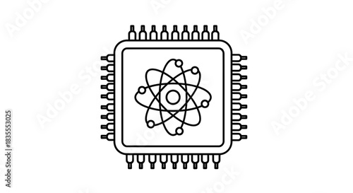 Quantum Processor Chip Icon – Atomic Circuit Design Illustration