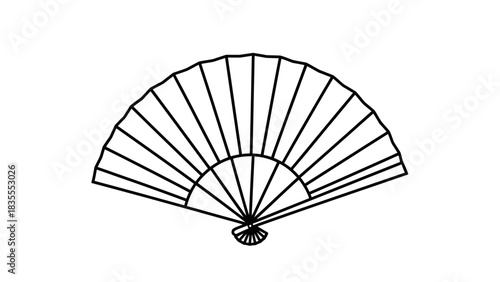 Simple Black and White Asian Folding Hand Fan Outline