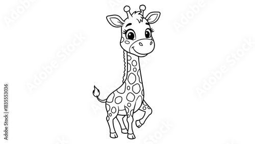 Cute Cartoon Giraffe Coloring Page with Spots