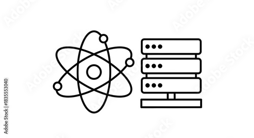Flat Design Office Desk with Computer Setup Icon