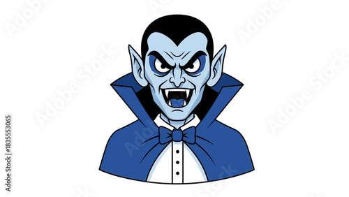 Scary Cartoon Vampire with Fangs and Cape Halloween Illustration
