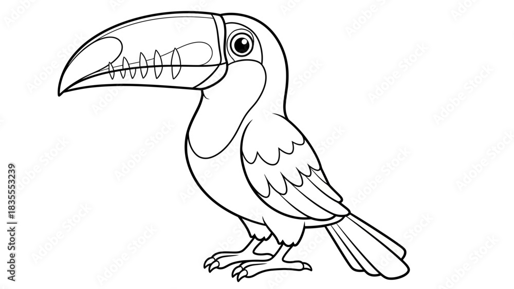 Obraz premium Cartoon Toucan with Large Beak Line Art Illustration