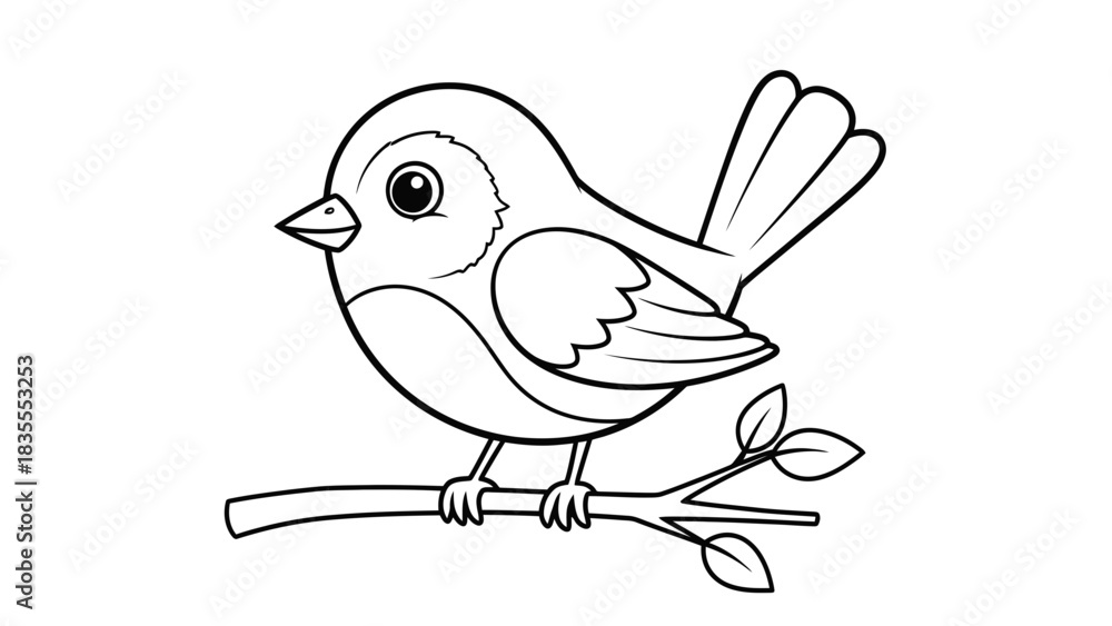 Naklejka premium Cute Cartoon Bird on Branch Line Art for Coloring