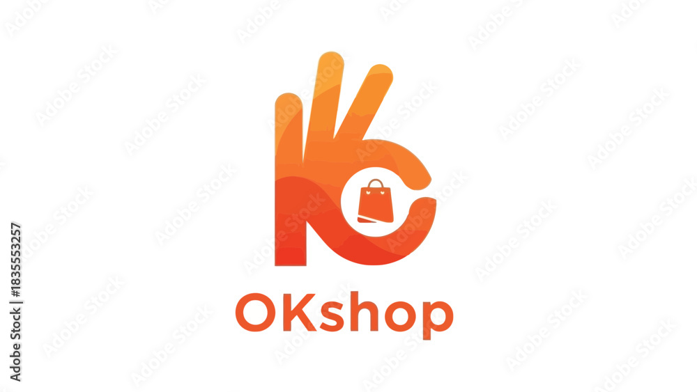 Obraz premium OKShop Logo with OK Hand Gesture and Shopping Bag Icon