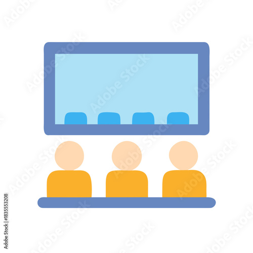 Audience at Conference or Classroom, Flat Design with Blue and Yellow Accents