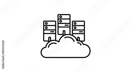 Cloud Computing with Server Towers Line Art Icon Illustration