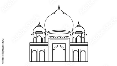 Taj Mahal Inspired Monument Line Art Illustration