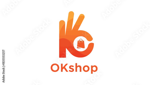 OKShop Logo with OK Hand Gesture and Shopping Bag Icon