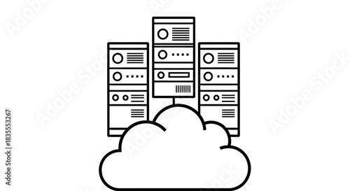 Cloud Computing with Server Racks Line Art Icon Illustration