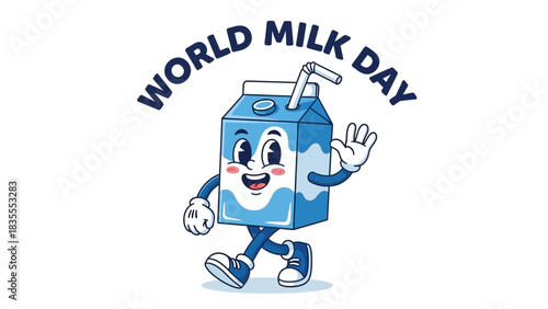 World Milk Day Cartoon Character of Walking Milk Carton