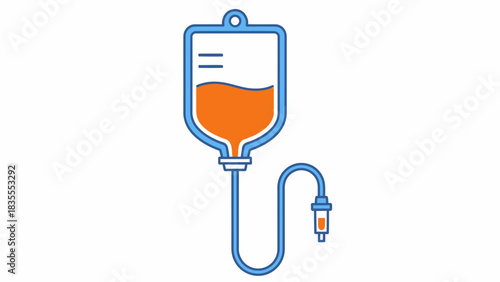 IV Drip Bag Icon with Tube in Medical Line Art Style