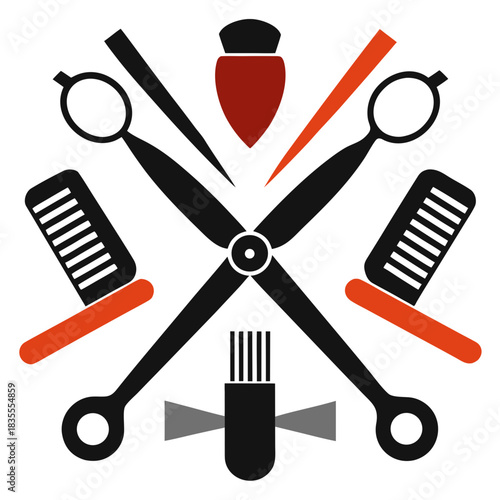 Barber shop tools and hairdressing equipment icon