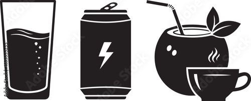 Collection of three different beverage containers including a glass can and cup