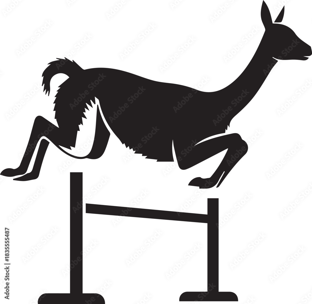 Fototapeta premium Silhouette of a llama jumping over a hurdle in a black and white graphic