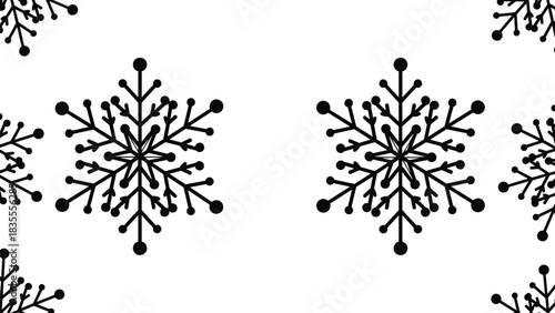 Black and white vector pattern background with decorative, stylized, and repeating snow flake symbols for winter and Christmas design