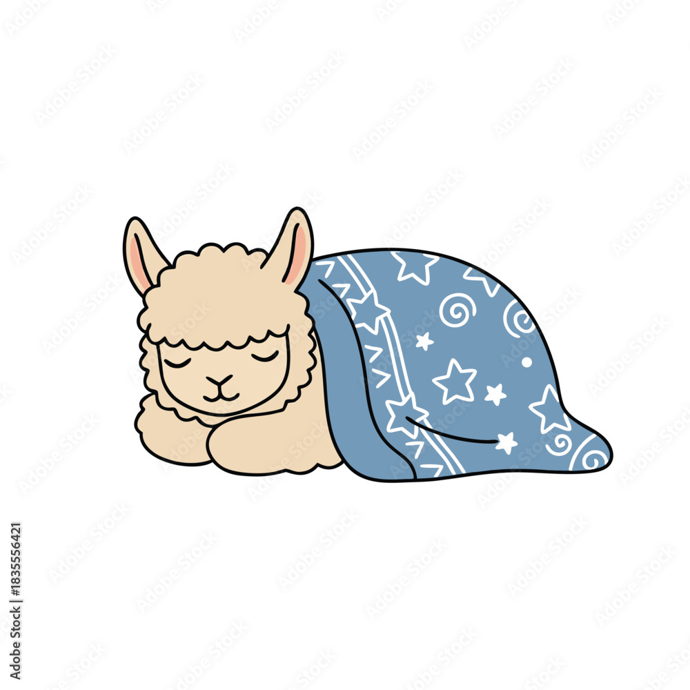 Obraz premium Cute Alpaca Sleeping Under a Starry Blanket.