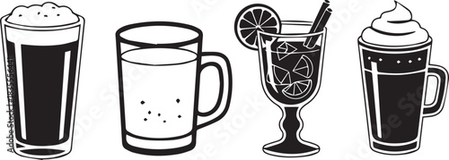 Hand drawn collection of four different beverage glasses