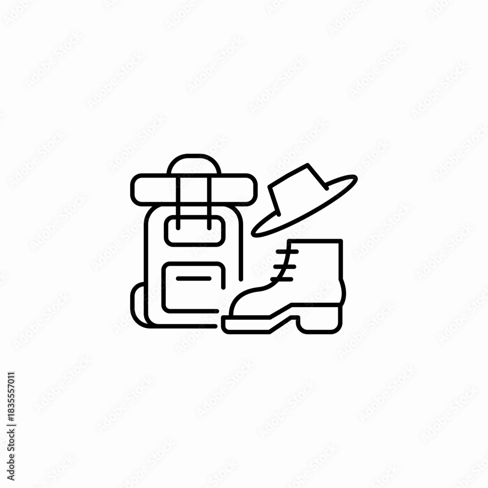 Fototapeta premium backpack boot hat icon sign vector