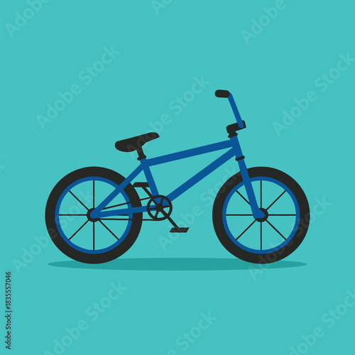 Blue BMX bike on teal background.