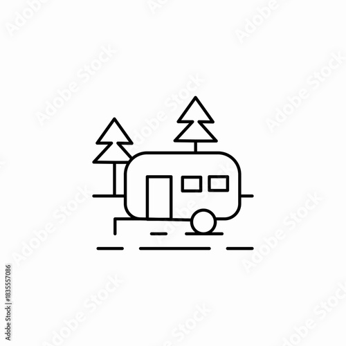 camper trailer woods icon sign vector