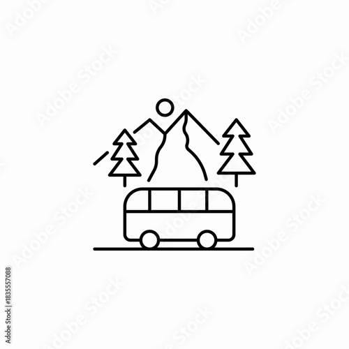 bus mountain trees icon sign vector