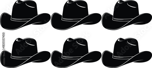 Classic Cowboy Western Hat Vector Silhouettes Set, Traditional Headwear Drawing, Rancher and Rodeo Accessory Collection, Wild West Sheriff Style Illustration Design