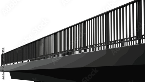 Close-up detailed illustration of modern bridge or road safety guardrail and pedestrian railing isolated on white perspective view