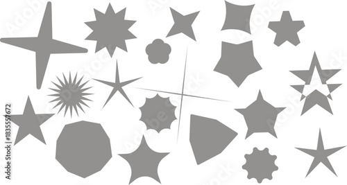 Vector Collection of Star Shapes in Gray  Isolated Geometric Design Elements for Creative Projects and Web Design offering a versatile set of icons and graphical resources 