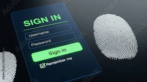 Secure Biometric Sign In Screen: Digital Login Form with Fingerprint Authentication for Enhanced Online Security & Access