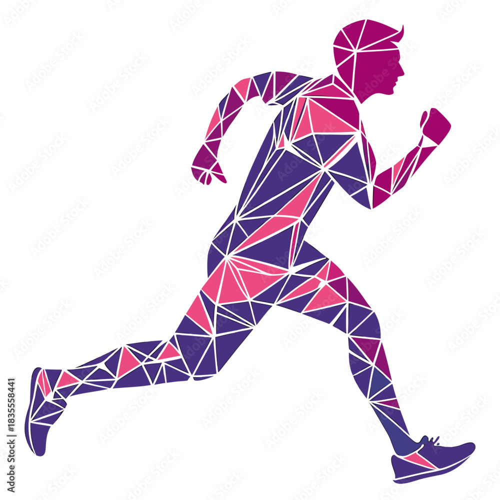 Obraz premium Geometric runner silhouette in vibrant pink and purple tones