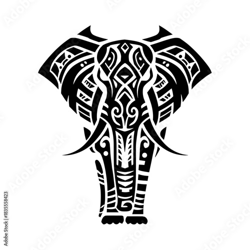Elegant tribal elephant illustration digital artwork minimalistic style monochrome design artistic concept