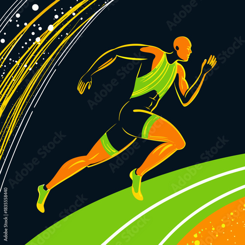 Dynamic runner in motion on a track