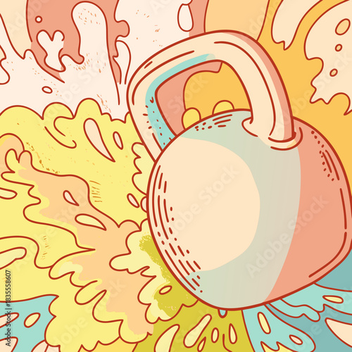 Stylized kettlebell with abstract colorful background