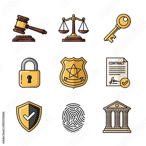 Set of Legal and Justice Icons Represents Law Order Security and Trust Concepts interior