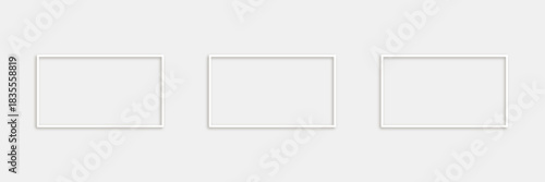 Three blank white picture frames on white background minimal modern wall art design vector