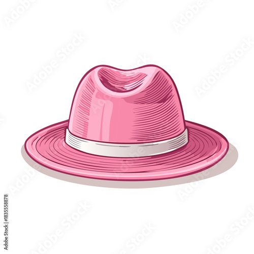 Pink Fedora Hat Illustration with White Band and Shadow