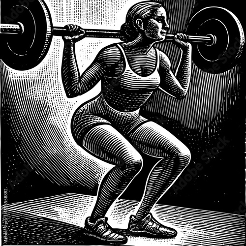 Woman performing barbell squat in a gym