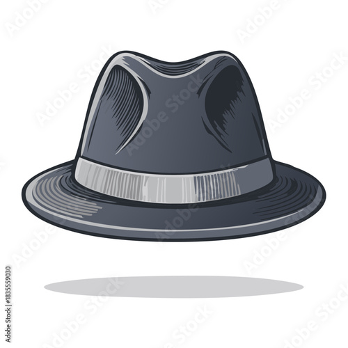 Vintage grey fedora hat with band classic mens headwear vector illustration