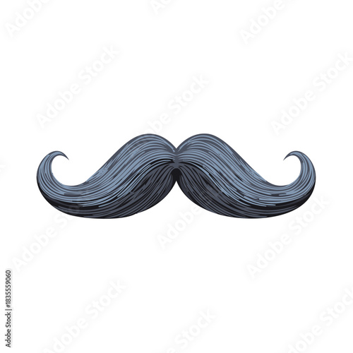 Stylized Blue-Gray Mustache: Ornate, Groomed Facial Hair Design Element for Retro or Modern Looks