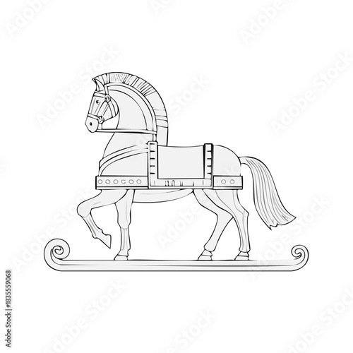Classic stylized rocking horse toy outline for childrens play and imagination
