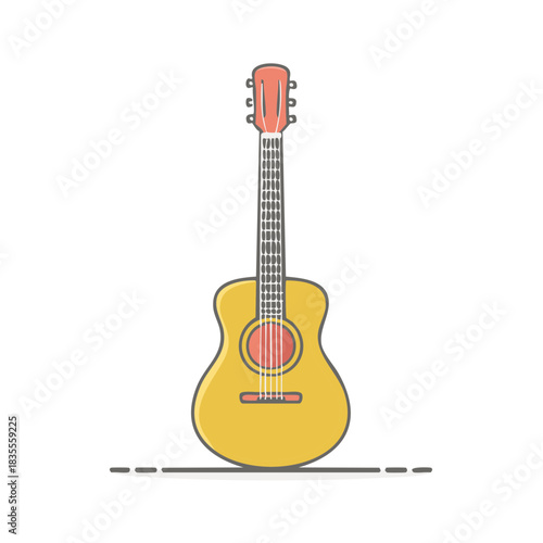 Vibrant Yellow Acoustic Guitar Flat Design Illustration for Music and Sound Concepts