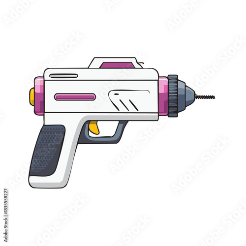 Illustrated ray gun with unique design, offering a playful and imaginative sci-fi element or futuristic concept.